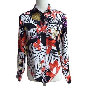 See By Chloe Silk Floral Pattern Button Up Long Sleeve Blouse Size 2